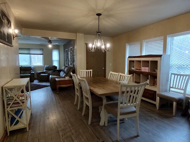 9582 Beaver Valley Rd, Belvidere, IL 61008 - dining room featuring wood finished floors and ceiling fan with notable chandelier