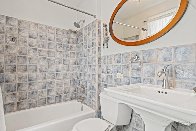 9515 S Damen Ave, Chicago, IL 60643 - bathroom with toilet, tile walls, a sink, and shower / bath combo