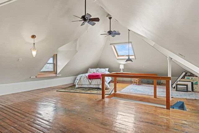 9515 S Damen Ave, Chicago, IL 60643 - bonus room with ceiling fan, lofted ceiling with skylight, hardwood / wood-style floors, and visible vents