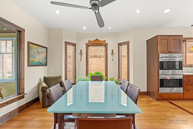 9515 S Damen Ave, Chicago, IL 60643 - dining room featuring light wood-type flooring, a ceiling fan, baseboards, and recessed lighting