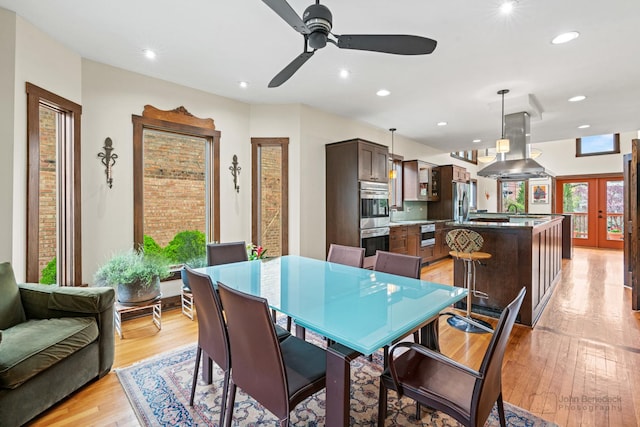 9515 S Damen Ave, Chicago, IL 60643 - dining area with french doors, a ceiling fan, recessed lighting, and light wood-style flooring