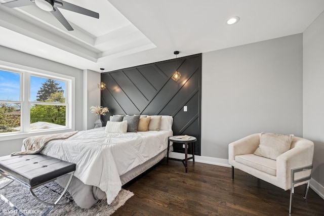 bedroom featuring dark wood-type flooring, baseboards, and recessed lighting