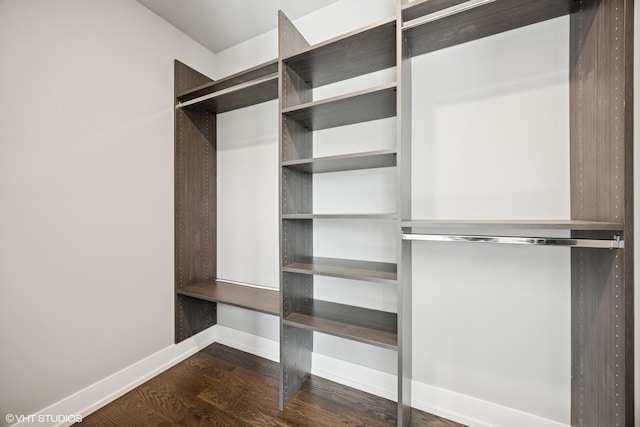 walk in closet with wood finished floors
