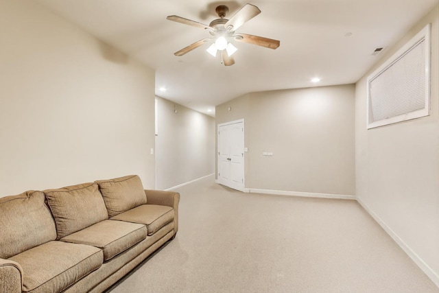 6527 S Drexel Ave, Chicago, IL 60637 - living room featuring light colored carpet, a ceiling fan, baseboards, and recessed lighting