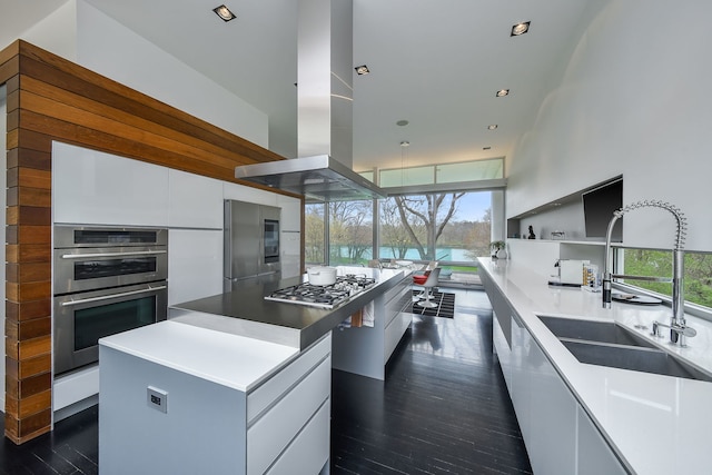 5N770 Pearson Dr, Wayne, IL 60184 - kitchen featuring appliances with stainless steel finishes, a sink, modern cabinets, white cabinetry, and dark wood-style floors