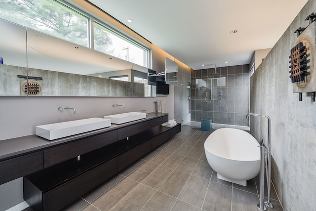 5N770 Pearson Dr, Wayne, IL 60184 - bathroom with tile patterned flooring, a walk in shower, a freestanding bath, and double vanity