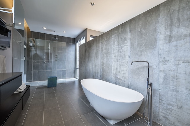 5N770 Pearson Dr, Wayne, IL 60184 - full bathroom featuring a shower stall, a soaking tub, tile patterned floors, vanity, and recessed lighting