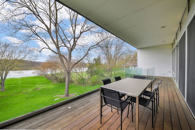 5N770 Pearson Dr, Wayne, IL 60184 - wooden deck featuring a water view, a lawn, and outdoor dining space
