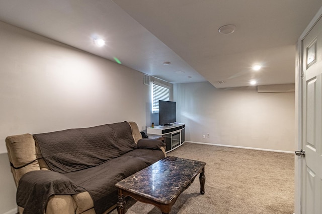 carpeted living room with baseboards and recessed lighting