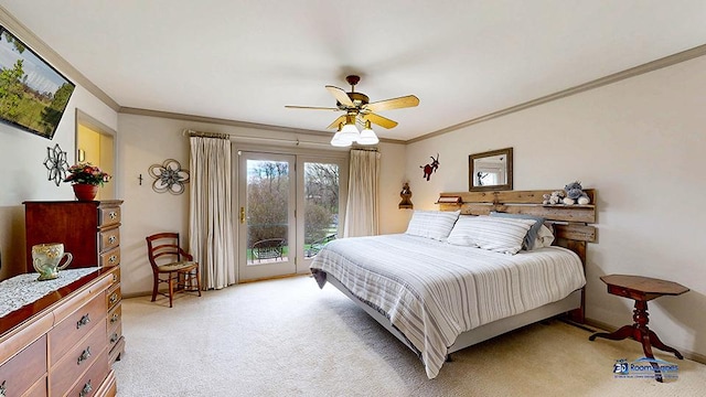 8400 Howe Rd, Wonder Lake, IL 60097 - bedroom featuring baseboards, access to exterior, light colored carpet, and crown molding
