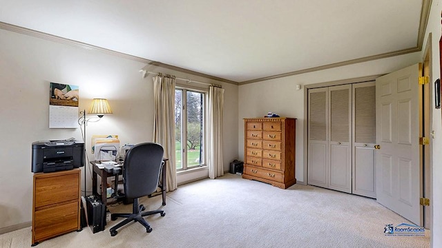 8400 Howe Rd, Wonder Lake, IL 60097 - office area featuring light colored carpet and crown molding