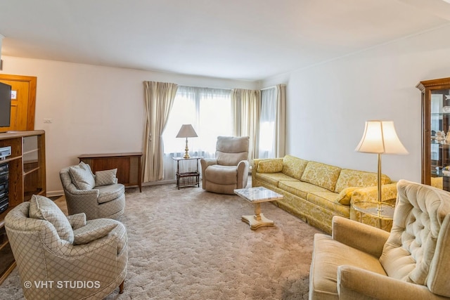 living area with carpet flooring