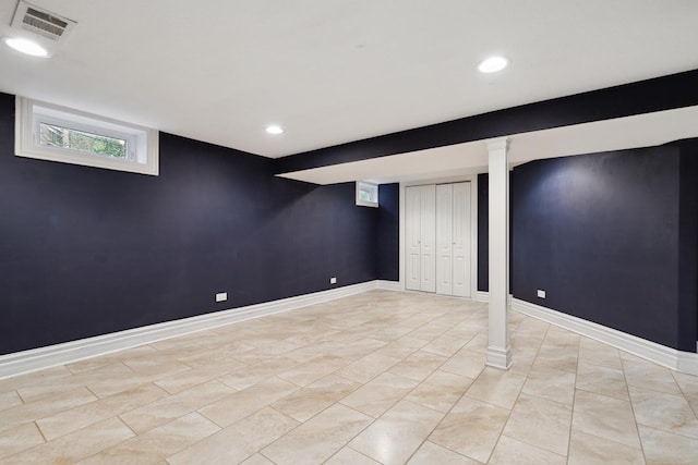 5932 107th Pl, Chicago Ridge, IL 60415 - basement featuring baseboards, recessed lighting, light tile patterned flooring, and visible vents