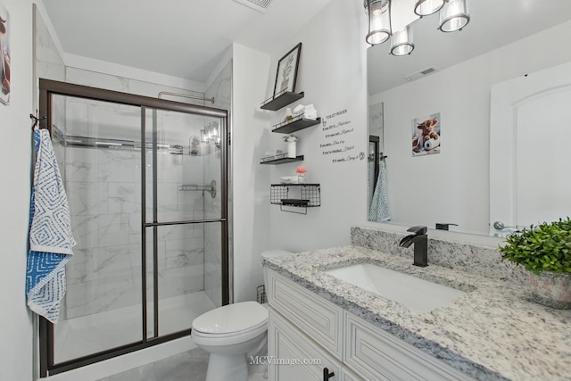 8566 S 83rd Ave, Hickory Hills, IL 60457 - full bathroom with vanity, toilet, a shower stall, and visible vents