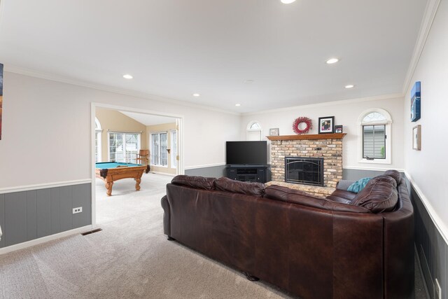 925 Appomattox Cir, Naperville, IL 60540 - living area with visible vents, billiards, a healthy amount of sunlight, and light colored carpet