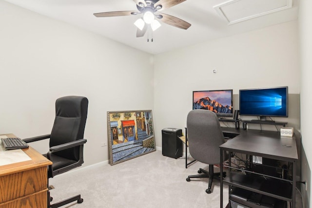 1461 S Candlestick Way, Waukegan, IL 60085 - carpeted home office featuring attic access, a ceiling fan, and baseboards