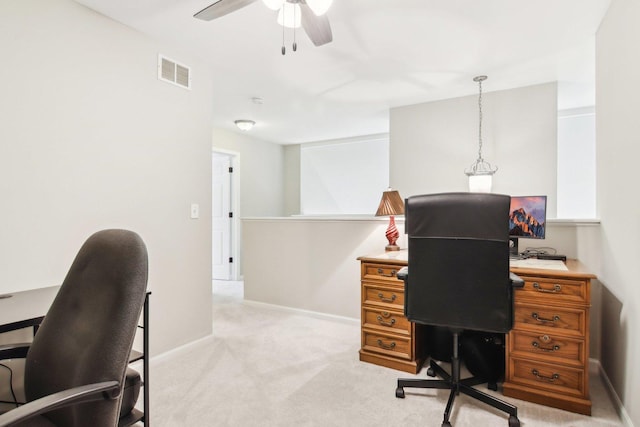 1461 S Candlestick Way, Waukegan, IL 60085 - office with baseboards, visible vents, light carpet, and ceiling fan