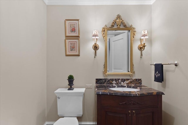 1300 Hackberry Ln, Winnetka, IL 60093 - half bathroom featuring vanity, toilet, and ornamental molding