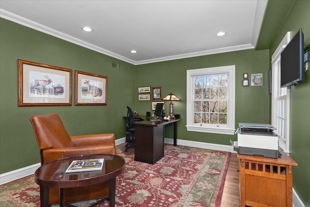1300 Hackberry Ln, Winnetka, IL 60093 - office space with ornamental molding, baseboards, recessed lighting, and wood finished floors