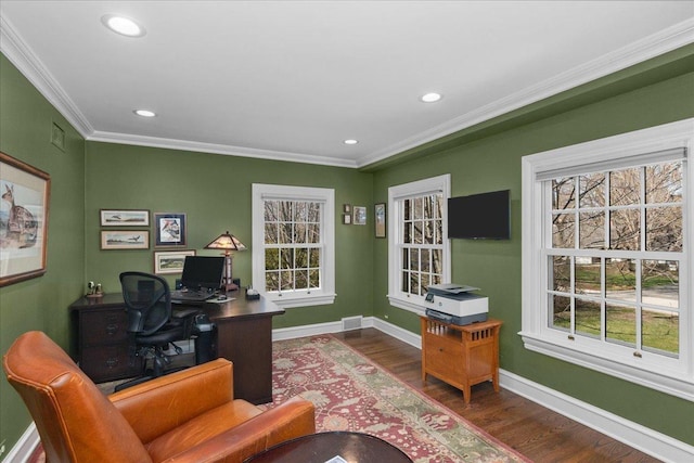 1300 Hackberry Ln, Winnetka, IL 60093 - office space with wood finished floors, healthy amount of natural light, baseboards, crown molding, and recessed lighting