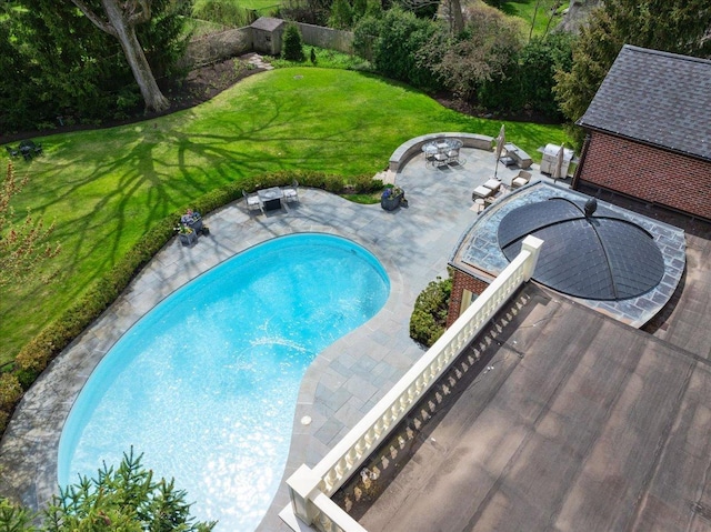 1300 Hackberry Ln, Winnetka, IL 60093 - swimming pool with a patio, a lawn, and an outdoor fire pit