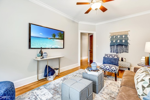 1949 W Argyle St Unit 1, Chicago, IL 60640 - living area with ornamental molding, a ceiling fan, and wood finished floors