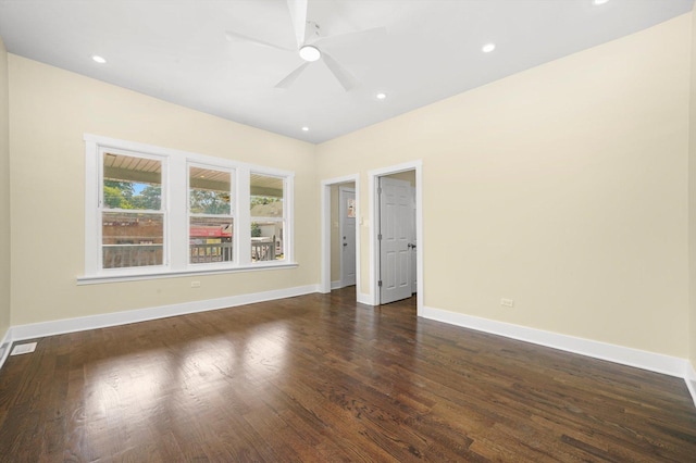 10617 S Wentworth Ave, Chicago, IL 60628 - unfurnished room featuring dark wood-style floors, a ceiling fan, and recessed lighting