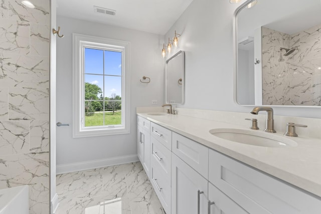 7213 Daybreak Ln, Long Grove, IL 60060 - full bath with plenty of natural light, double vanity, marble look tile flooring, and baseboards