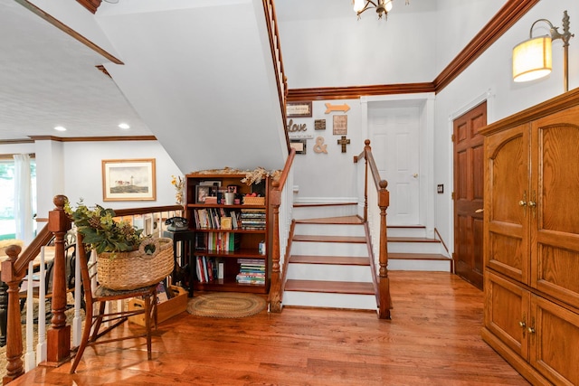 9201 175th St, Tinley Park, IL 60487 - entryway with ornamental molding, light wood-type flooring, stairs, and recessed lighting