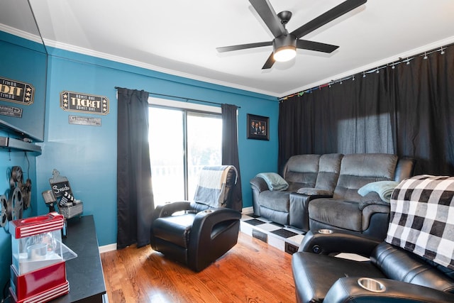 9201 175th St, Tinley Park, IL 60487 - living area with a ceiling fan, wood finished floors, and crown molding