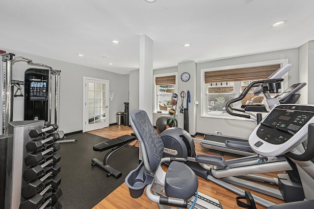 gym with recessed lighting