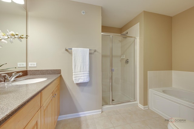 1123 E Port Clinton Rd, Vernon Hills, IL 60061 - full bathroom with tile patterned flooring, a stall shower, vanity, and a garden tub