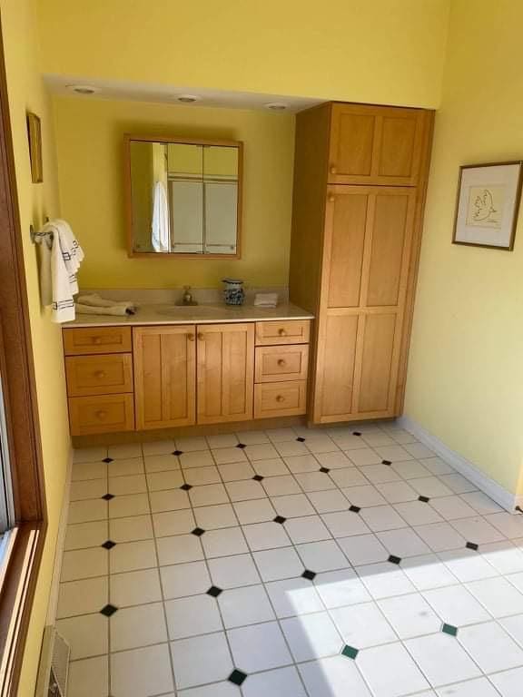 2346 W Longhollow Rd, Elizabeth, IL 61028 - bathroom featuring vanity, tile patterned flooring, and baseboards