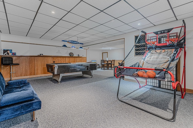 39935 N Prairie View Dr, Wadsworth, IL 60083 - playroom with carpet flooring, a paneled ceiling, baseboards, and recessed lighting