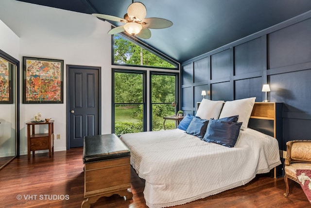62 Foxhurst Ln, Newark, IL 60541 - bedroom with wood finished floors, ceiling fan, and high vaulted ceiling