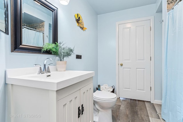 62 Foxhurst Ln, Newark, IL 60541 - bathroom with vanity, wood finished floors, and a shower with shower curtain