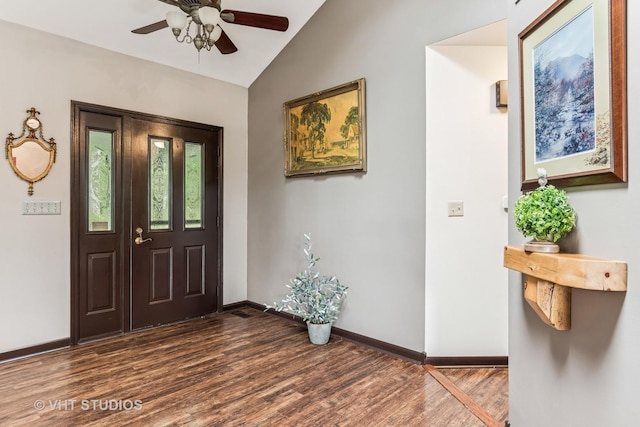 62 Foxhurst Ln, Newark, IL 60541 - entryway featuring dark wood finished floors, a ceiling fan, and lofted ceiling