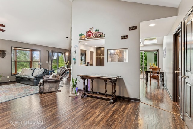 62 Foxhurst Ln, Newark, IL 60541 - living area featuring hardwood / wood-style floors, ceiling fan, and high vaulted ceiling