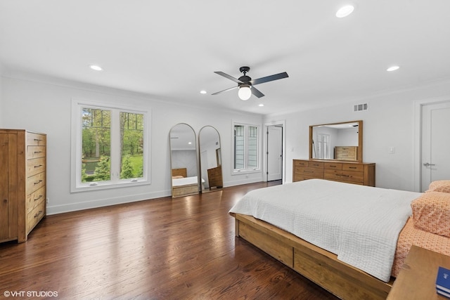16 W Birchwood Ave, Hinsdale, IL 60521 - bedroom with recessed lighting, crown molding, wood finished floors, baseboards, and a ceiling fan