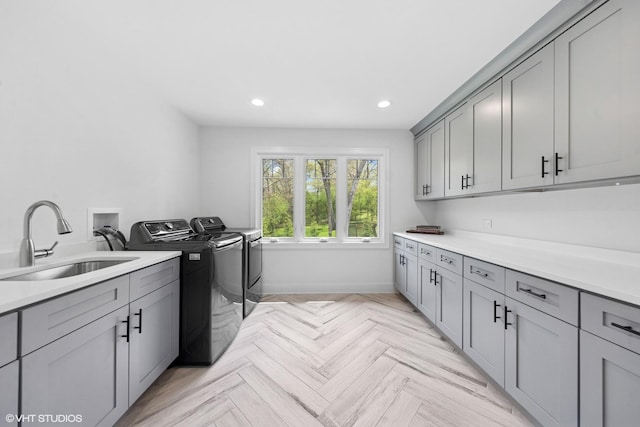16 W Birchwood Ave, Hinsdale, IL 60521 - laundry room featuring cabinet space, independent washer and dryer, recessed lighting, and baseboards