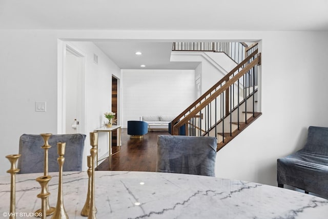 16 W Birchwood Ave, Hinsdale, IL 60521 - dining area featuring wood finished floors, recessed lighting, and stairway
