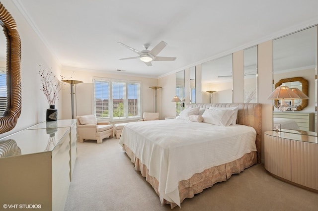 1220 Rudolph Rd Unit 5F, Northbrook, IL 60062 - bedroom with light colored carpet, crown molding, and ceiling fan