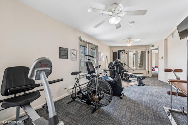 1220 Rudolph Rd Unit 5F, Northbrook, IL 60062 - workout area with a ceiling fan, carpet floors, and baseboards