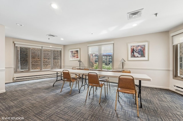 1220 Rudolph Rd Unit 5F, Northbrook, IL 60062 - dining space featuring carpet flooring, baseboard heating, baseboards, and recessed lighting