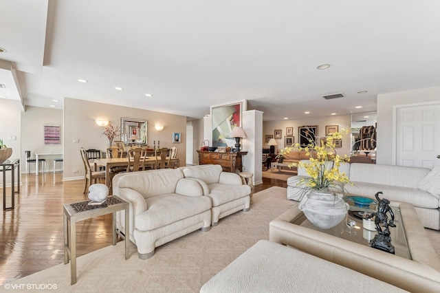 1220 Rudolph Rd Unit 5F, Northbrook, IL 60062 - living area with light wood-style floors, recessed lighting, and baseboards