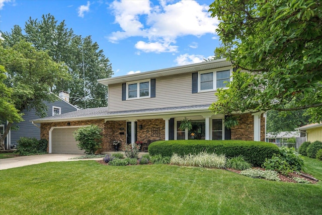 1088 Alameda Dr, Aurora, IL 60506 - traditional-style home with a garage, brick siding, driveway, and a front lawn