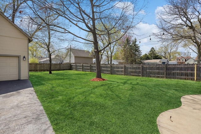 view of yard featuring a residential view and a fenced backyard