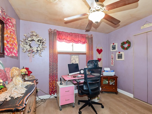 17237 Greenbay Ave, Lansing, IL 60438 - office with a ceiling fan, light wood-style flooring, and baseboards