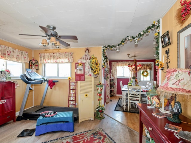 17237 Greenbay Ave, Lansing, IL 60438 - exercise room featuring ceiling fan and wood finished floors