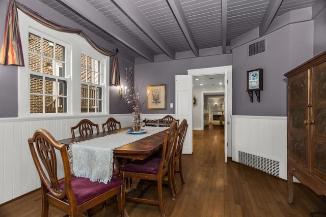 2717 Harrison St, Evanston, IL 60201 - dining area featuring beamed ceiling, hardwood / wood-style floors, and wainscoting